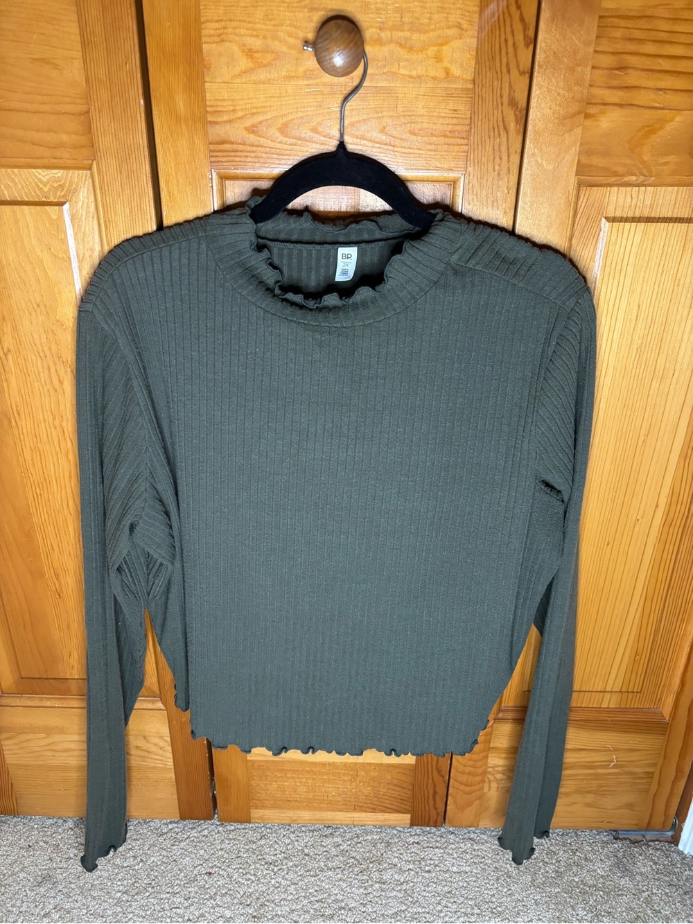bp Olive Green Ribbed Long-Sleeve Mock Neck Top